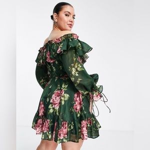 ASOS DESIGN Curve Exclusive off shoulder dress/ ruffle detail in ditsy floral